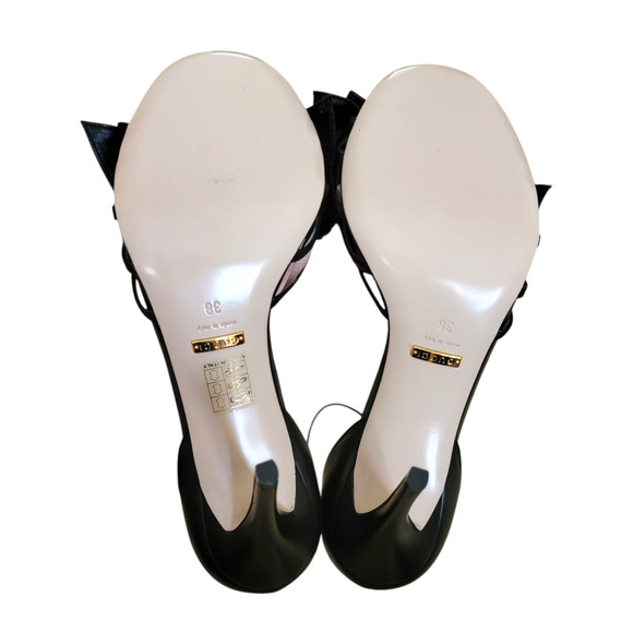 Gucci Bee Queen Margaret High Heels Sandals Bow Black Leather 8 38 New - Picture 5 of 12